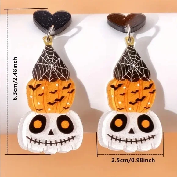 Halloween Pumpkin Dangle Earrings - Picture 2 of 2
